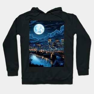 Full Blue Moon Over Portland Oregon on a Dark Background Hoodie